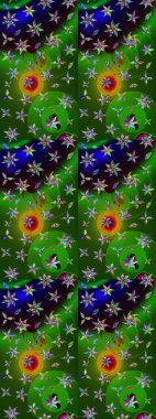 Raster illüstrasyonundaki çiçek desenli çizim. Yeşil ve siyah renkte çiçekler.