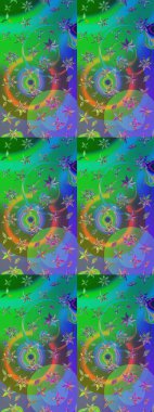 Üzerinde gelincikler ve vadi zambakları olan renkli çiçek desenli nakış deseni. Tekstil tasarımı için geleneksel Raster çiçek buketi yeşil ve mavi renkler.