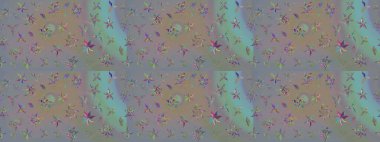 Gri ve bej arka planda. Çocuksu tasarım. Elle çizilmiş çiçek desenli Raster çizimi. Tekstil, kumaş, ambalaj, hatıra defteri için güzel çiçek arkaplanı..