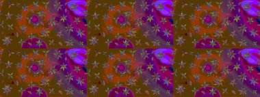 Raster illüstrasyonu. Çiçekli karalama şeklinde Raster çiçek deseni. Yumuşak, yaz çiçekleri kahverengi ve mor renklerde.