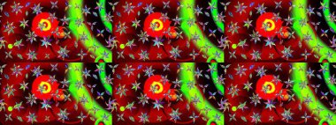 Raster çiçekli arka plan. Güzel kumaş deseni. Yazdır. Güzel eskiz şekli. Renkli Yaz Temalı eskiz kalıbı. Düz Çiçek Elementleri Tasarımı.