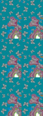 Tropikal temalı kelebek deseni. Mavi ve gri renklerde sevimli kelebek çizimi. Tekstil, duvar kâğıtları, web sayfası arkaplanları ve yüzey dokuları için mükemmel. Raster illüstrasyonu.