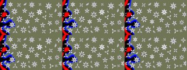 Raster illüstrasyonundaki çiçek desenli çizim. Yeşil renkte çiçekler.