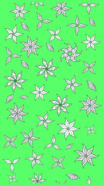 Raster illüstrasyonu. Çiçekli karalama şeklinde Raster çiçek deseni. Yumuşak, yaz çiçekleri yeşil renklerde.