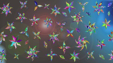 Raster floral pattern in doodle style with flowers. Gentle, summer floral background. Flowers on gray and blue colors.