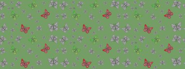 Renkli kelebeklerin güzel arka planı. Elle çizilmiş illüstrasyon. Kıyafetler, erkekler, kızlar ve duvar kağıtları için soyut çizim kalıbı. Raster..