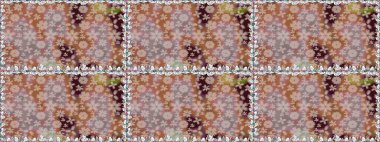 Poster ya da kapak için arka plan. Yapraklı kusursuz desen. Şirin, zarif çiçekler Raster illüstrasyonu. Tekstil için figür. Davetiye ve kartpostal tasarımı için dekoratif çiçek unsurları.