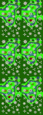 Raster illüstrasyonu. Moda baskısı, albüm, ambalaj kağıdı ve duvar kağıdı için zarif dekoratif süslemeler. Yeşil renkte şirin çiçekler. Küçük çiçekli basit bir çiçek çizimi..