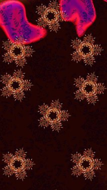 Siyah, kahverengi ve mor renkte kar tanelerinden oluşan kış deseni. Raster illüstrasyonu. Düz yatıyordu. Kış konsepti.