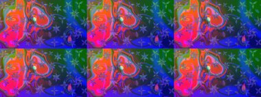 Raster illüstrasyonundaki çiçek desenli çizim. Mavi ve yeşil renkli çiçekler. Renkli Bahar Teması eskiz kalıbı. Düz Çiçek Elementleri Tasarımı.