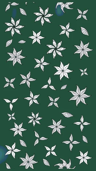 Çiçek yeşili eskiz deseni. Klasik taslak çizimi. Raster Yumuşak kumaş deseni. Raster çiçek izi..