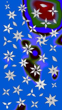 Düz Çiçek Elementleri Tasarımı. Mavi ve nötr renklerde şirin çiçek desenleri. Renkli Bahar Teması eskiz kalıbı. Raster Modaya uygun kumaş deseni.