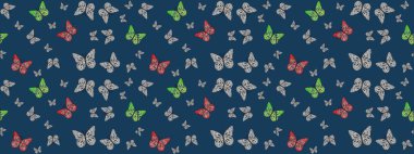 Mavi ve gri arka planda kelebekler. Kelebekli tasarım. Robot resim. Çizim, karalama, karalama. Sonsuz. Raster illüstrasyonu.