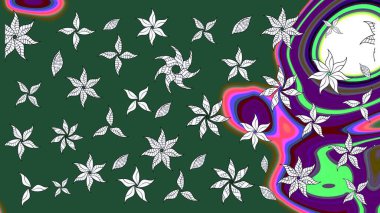 Raster illüstrasyonu. Yeşil ve nötr renklerde çiçekler. Çiçek desenli eskiz, vuruşlar, sıçramalar, yaz çiçekleri..