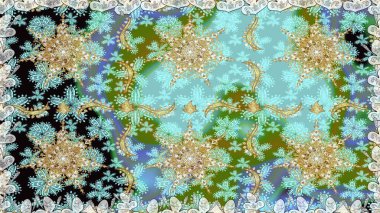 Tarafsız renklerde, altın elementlerle kusursuz klasik desen. Tarafsız renklerde altın rengi ve altın elementler üzerinde altın pürüzsüz desen. Noel, kar tanesi, yeni yıl.