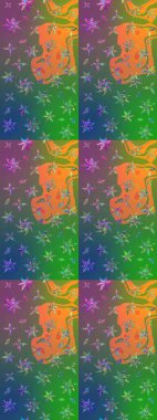 Kabile sanatı boho baskısı, klasik çiçek arkaplanı. Soyut etnik raster çizim kalıbı. Arkaplan dokusu, duvar kağıdı, yeşil ve mavi renkli çiçek teması.