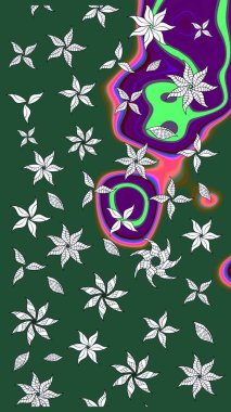 Halk tarzı. Modern çiçek arkaplanı. Parlak renkli çiçekli ve yeşil yapraklı harika bir çiçek deseni. Moda baskıları için zarif bir şablon.