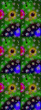 Çiçekli karalama şeklinde Raster çiçek deseni. Yumuşak, bahar çiçekleri yeşil ve siyah renklerde. Raster illüstrasyonu.