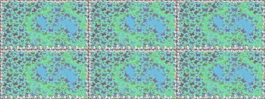 Kumaş, Tekstil, Baskı ve Davetiye için arka plan. Suluboya stilinde uçan kelebeklerin kusursuz deseni. Raster skeci. Doğadaki güzellik. Mavi, yeşil ve nötr renkler üzerine resim.