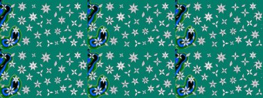 Mavi renkli çiçekler. Düz Çiçek Elementleri Tasarımı. Renkli Yaz Temalı eskiz kalıbı. Raster illüstrasyonunda çiçek deseni çizimi.