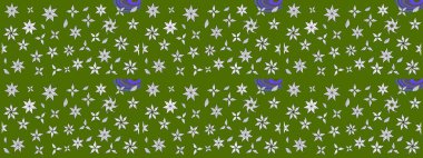 Yeşil el çizimi desen. Karalama çiçekleri çizim kalıbı. Raster deseni. Sanat, çiçek tarzına ilham verir ve arka plan bırakır.