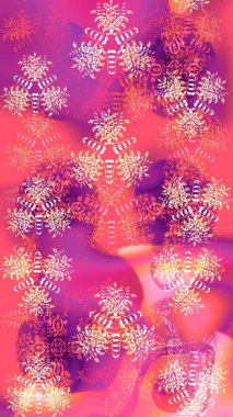 Düz kar karalama ikonları, yılbaşı afişi için kar taneleri silueti, kartlar. Pembe, mor ve morumsu renkler üzerine şirin soyut kar tanesi raster tasarımı. Yeni yıl kar tanesi.