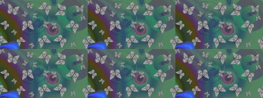 Contrast sketch butterfly cloth template on green and blue. Flying butterfly linen theme Raster art. Repeating insect fabric clipart for garments. Simple feminine pattern for invitation, card, print