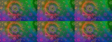 Raster Illustrasyon 'daki Çiçek Deseni' nin son moda çizimi. Yeşil ve mavi renkte çiçekler. Renkli Yaz Temalı eskiz kalıbı. Düz Çiçek Elementleri Tasarımı.