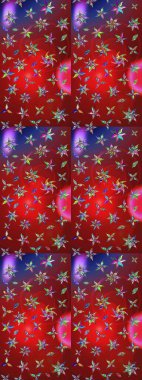 Çiçek süslemeli çizim deseni. Kırmızı ve mor renkte çiçekler. Raster illüstrasyonu.