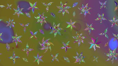 Çiçekli karalama şeklinde Raster çiçek deseni. Kahverengi ve yeşil renkli çiçekler. Nazikçe, güzel çiçek arkaplanı..