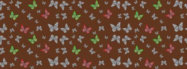 Şirin kelebek kahverengi ve gri raster desenli. Giysi tasarımı için dekorasyon. Çizim.