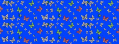 Kelebeklerle dolu yaz arkaplanı mavi ve gri renkler. Basit Kadınsı Kart, Davetiye, Yazdırma Kalıbı. Güzel Kelebek Siluetleriyle Moda Dekorasyonu. Güveli Raster Arkaplanı.