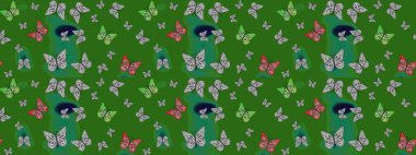 Renkli kelebekler. Çizim kalıbı. Web sayfası geçmişleri, duvar kağıtları, tekstil ve yüzey dokuları için mükemmel. Raster illüstrasyonu.