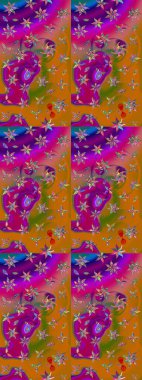 Eskiz klasiği. Düz Çiçek Elementleri Tasarımı. Renkli Bahar Teması eskiz kalıbı. Raster Şirin kumaş deseni.