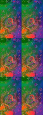 Çiçekler yeşil ve maviye. Eskiz arkaplan modeli. Suluboya, elle çizilmiş. Raster stoku.