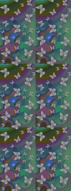 Watercolor Style 'da uçan kelebeklerle eskiz kalıbı. Doğadaki güzellik. Kumaş, Tekstil, Baskı ve Davetiye için arka plan. Raster illüstrasyonu.