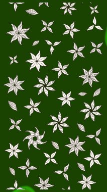 Çiçek desenli çizim. Yeşil ve nötr renklerde Asya tekstil tarzında. Raster illüstrasyonu.