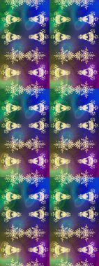 Renkli arka planda izole tatlı kar taneleri. Güzel kar tanesi. Raster illüstrasyonu. Yuvarlak raster kar tanesi. Soyut kış mavisi, yeşil ve menekşe süsü.