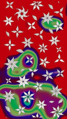 Kibarca, kırmızı renkte bahar çiçekleri. Raster illüstrasyonu. Çiçek ve yapraklı karalama şeklinde Raster çiçek deseni.