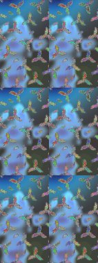 Raster Noel soyut renkli arka plan ve tatlı kar tanesi. Farklı kar taneleri toplayıcısı, mavi, gri ve yeşil renklerde kış elementleri..