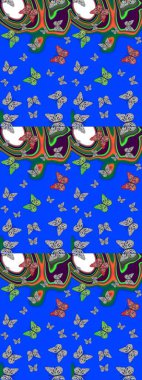 Mavi ve gri soyut arka planda gece kelebekleri. Kumaş, tekstil, baskı ve davetiye. Robot resim. Raster illüstrasyonu.