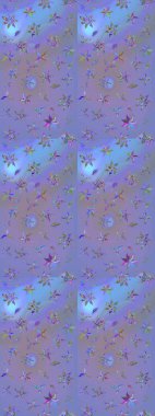 Çizim çiçek deseni duvar kâğıdı olarak kullanılabilir. Mor ve mavi renkte çiçekler. Raster illüstrasyonu.