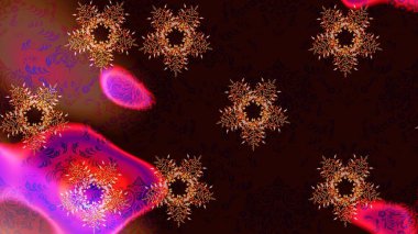 Sihirli siyah, kahverengi ve kırmızı tatil soyut arka plan yıldız ve düşen kar taneleri. Raster illüstrasyonu. Noel siyah, kahverengi ve kırmızılar.