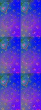 Çiçekli karalama şeklinde Raster çiçek deseni. Nazik, sevimli çiçek arkaplanı. Mor ve mavi renkte çiçekler.