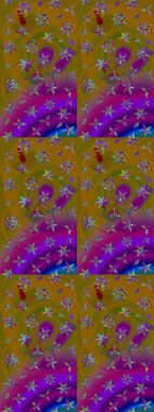 Sevimli çiçek raster deseni. Kahverengi ve mor renkli çiçekler. Renkli Yaz Temalı eskiz kalıbı. Düz Çiçek Elementleri Tasarımı.