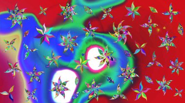 Sanat esinlenilmiş ve mavi stil çiçekler ve yapraklar. Kırmızı ve mavi el çizimi desen. Raster deseni. Karalama çiçekleri çizim deseni.