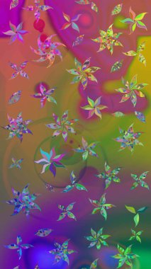 Yeşil ve mor renkli çiçekler. Raster illüstrasyonunda çiçek deseni çizimi.