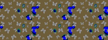 Tekrarlanan kelebekler. Elle çizilmiş sevimli kız çizimi. Çizim, karalama, karalama. Sonsuz. Raster illüstrasyonu.