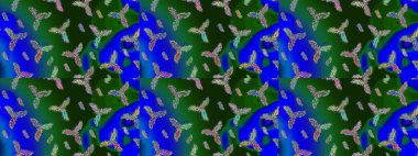 Raster illüstrasyonu. Mavi, yeşil ve gri renkli kar taneleri. Renkli arka planda izole tatlı kar taneleri. Kar tanesi raster deseni.