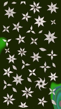 El çizimi. Güzel kumaş deseni. Çiçekler, dallar, bitkiler ve çiçekler. Raster illüstrasyonu.